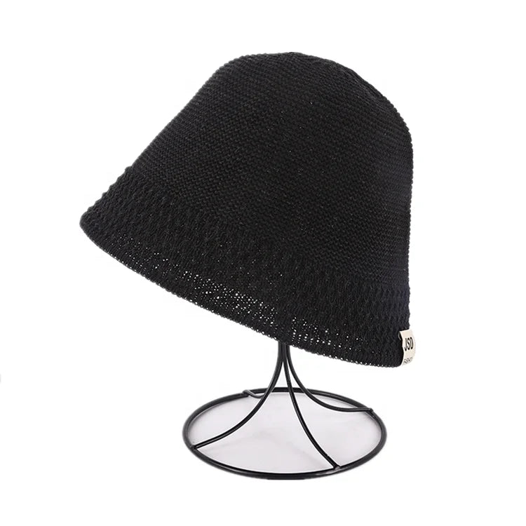 New Spring Summer Knitted Bucket Cap Breathable Knit Bucket Hat Outdoor Hat