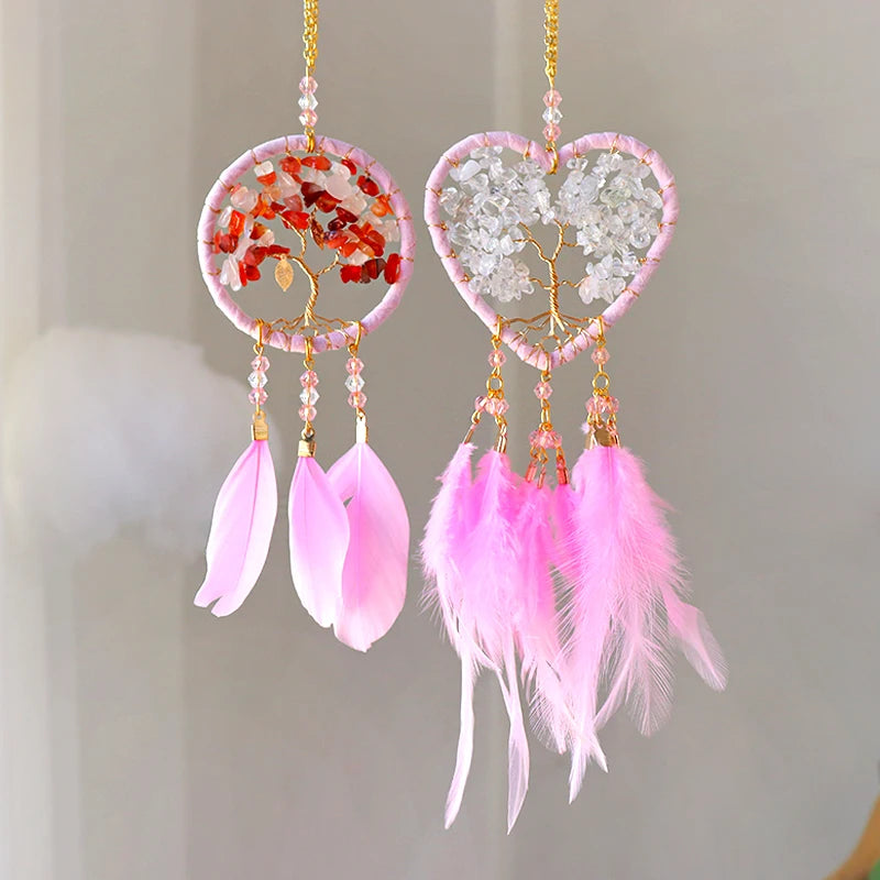 Dreamcatcher pink t Woven Net Agate Piece Dreamcatcher Wedding Feather Creative Original Hanging Wind Chime Gift