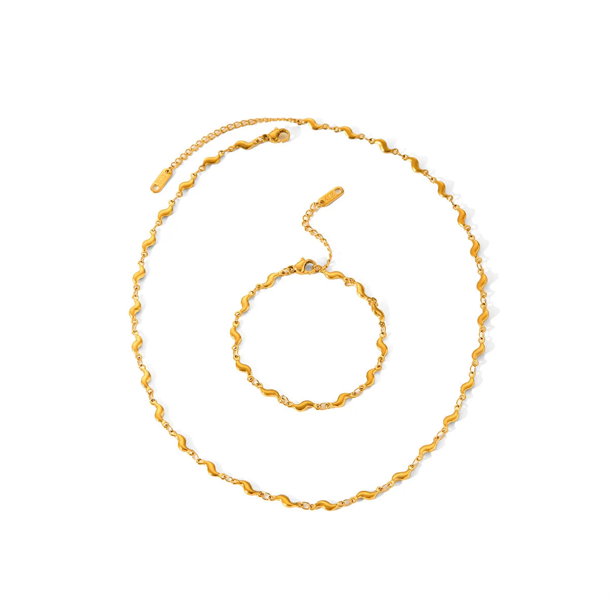 Personalized Stainless Steel 18K Gold Plated Korea Water Wave Wavy Mini Banana Link Chain Jewelry Set Necklace Bracelet