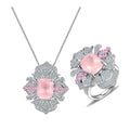 ZL0089 Efficient Order Processing Statement Cushion Cut Natural Rose Quartz Jewelry Set Silver Ring and Necklace Set