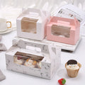 Hot Sale Muffin Box  2/4/6 Grid Transparent Window White Cardboard Portable Paper Cupcake Box with Handle