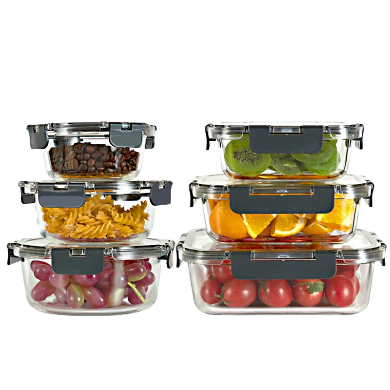 24pc BPA-free Transparent Plastic Airtight Lids Kitchen Food Storage Containers Sets Glass Jars with Lids for Meal Pprep