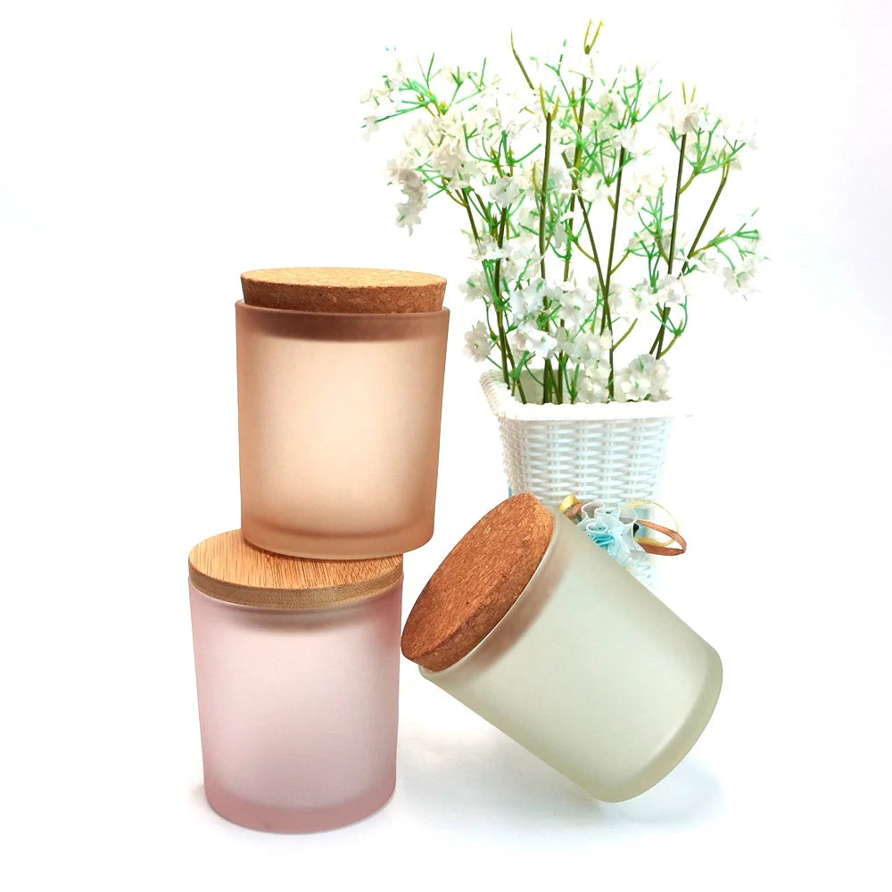 FENGJUN Frosted Candle Jar Matcha Colors Translucence Colors Empty Soy Wax Glass Candle Jars Candle Vessel for Wedding Christmas