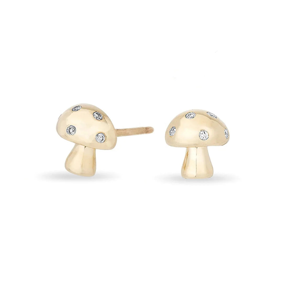 LOZRUNVE Gold Bezel Setting Diamond Mushroom Post Earring Silver 925 Sterling