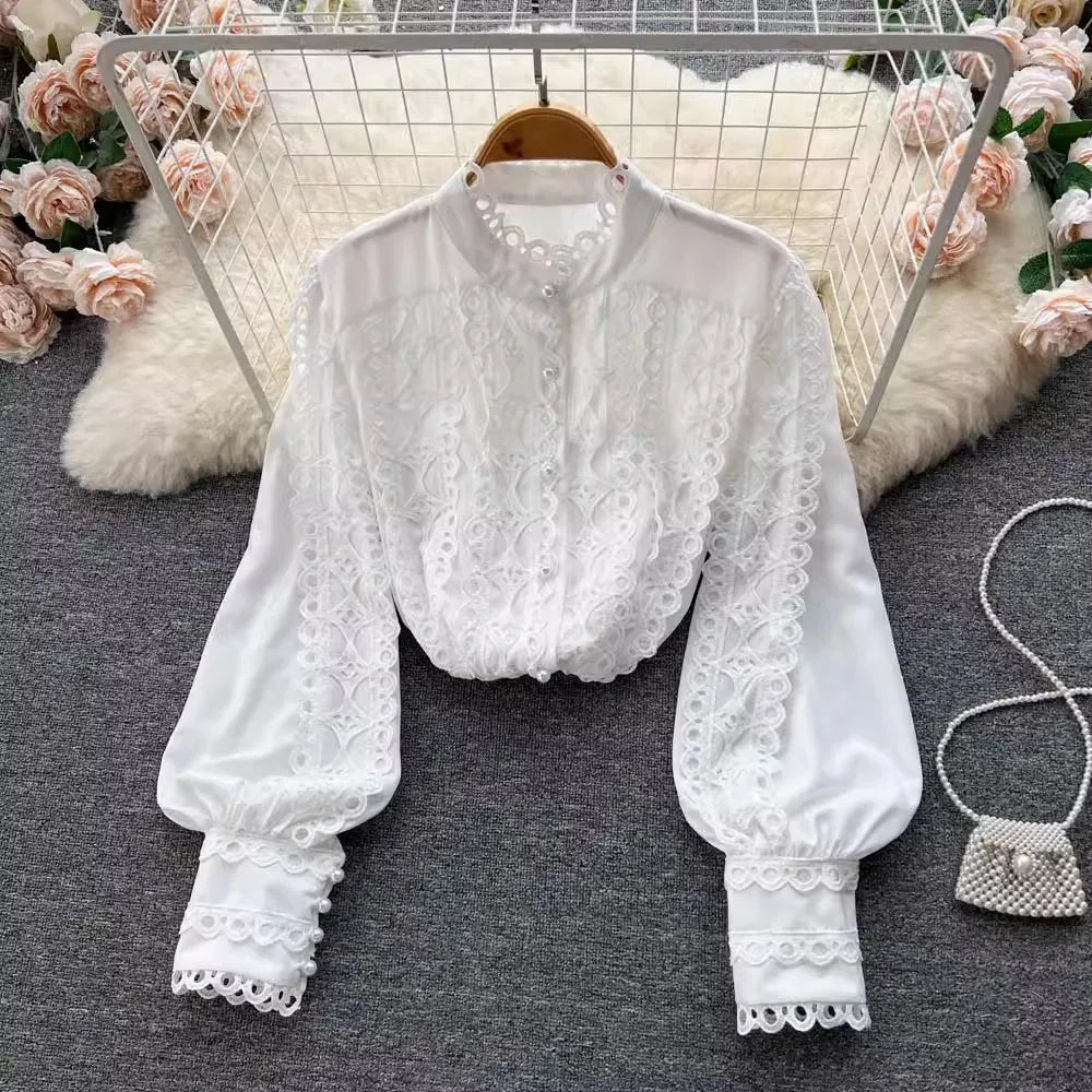 One Size High End and Niche Design With Hook Flower Temperament Long Sleeved Shirt