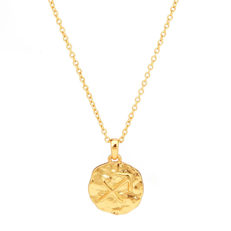 Zodiac Signs Necklaces Pendants with Shinny CZ Gold Color Double Side Chain Necklace for Women Jewelry