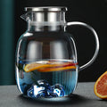 Hot/ Cold Water Jug Juice and Iced Tea Beverage Carafe Glass Water Pitcher With Stainless Steel Lid
