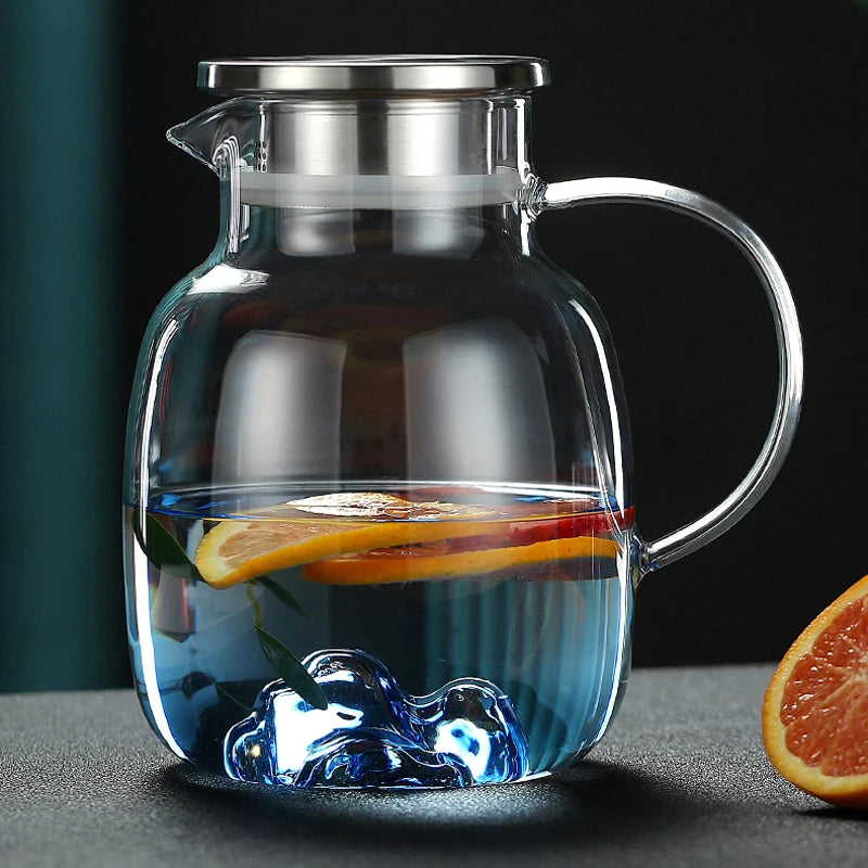 Hot/ Cold Water Jug Juice and Iced Tea Beverage Carafe Glass Water Pitcher With Stainless Steel Lid