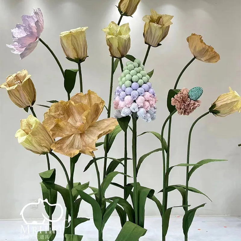 M-PA03 Wedding Party  Backdrop Wall Decoration Long Stem Artificial Paper Flowers Giant Fabric Standing Paper Flowers