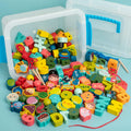 127 Pcs Custom Children Wooden Cartoon Animal String Threading Beads Educational Toddler Preschool Activities Lacing Math Toys