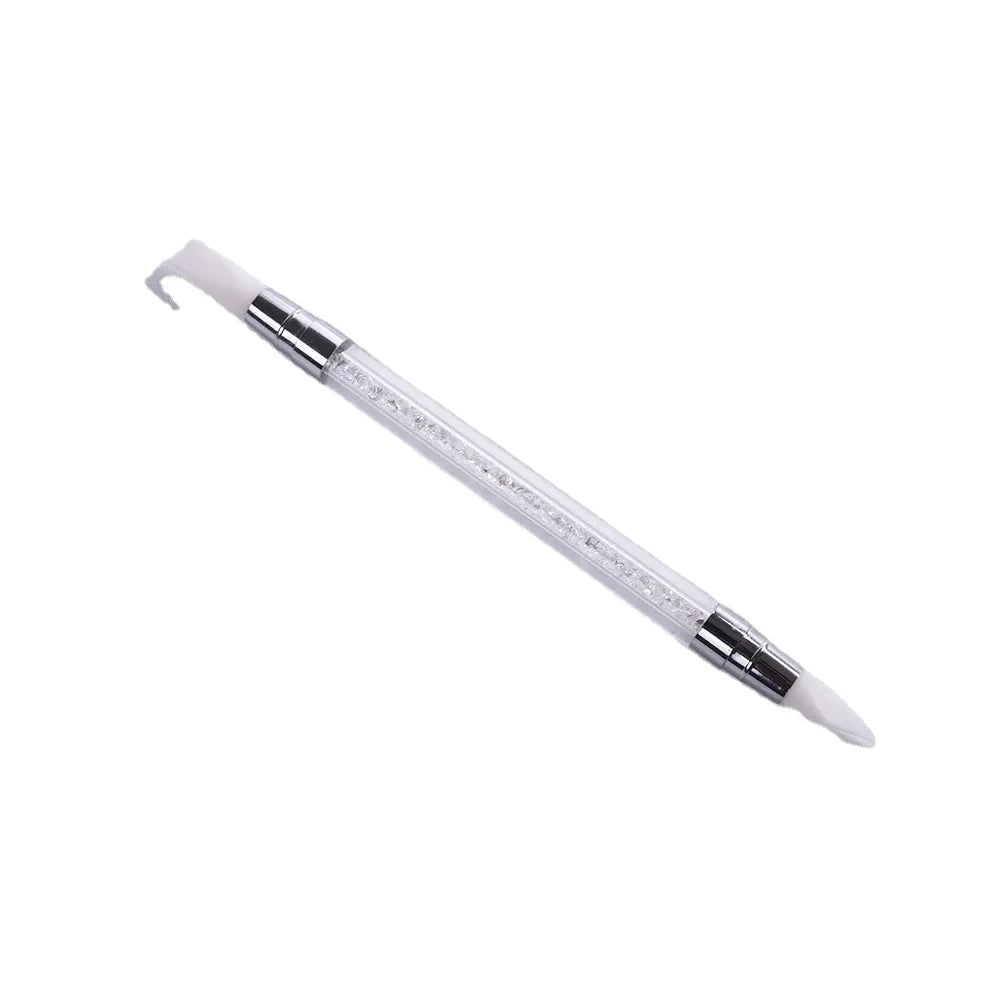 2024 Dual-End Silicone Nail Dotting Pen Tool Acrylic Brush with Colorful Diamond Rhinestone Inlays Two-Way Nail Art Tool