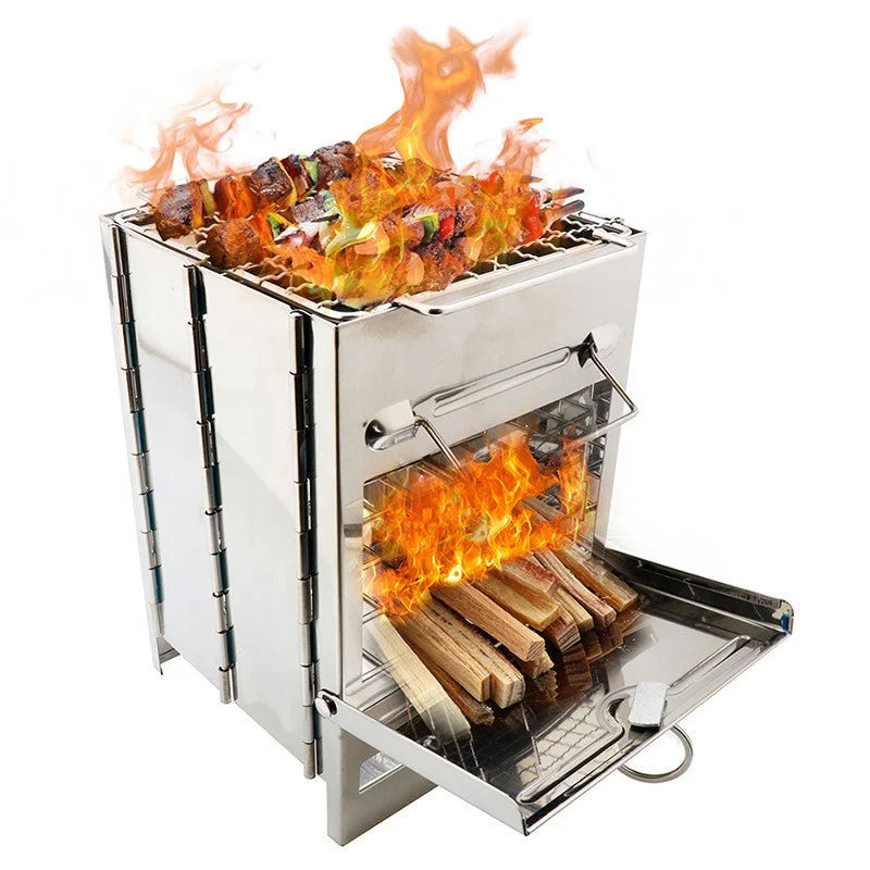 Portable Large Folding Rocket Wood Burning Camp Stove for Hiking Camping Picnic & BBQ for Outdoor Adventures
