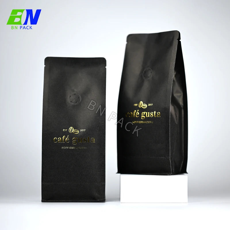 Custom Printed Matt Black Aluminum Foil 100g 250g 500g 1kg 12 Oz Plastic Flat Bottom Coffee Bag With Valve