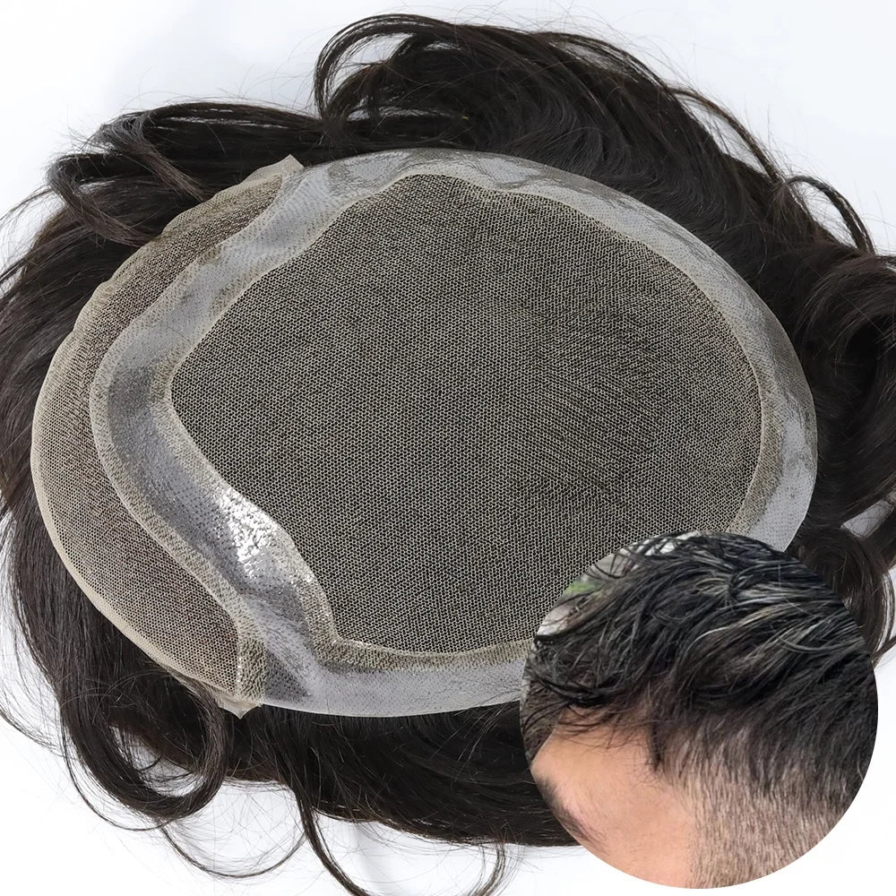 Brazilian Virgin Remy Hair Toupee for Men Natural Hairline PU Lace Base No Shedding No Tangle
