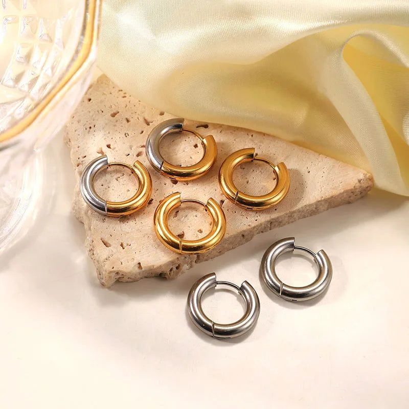 Fashion Waterproof Stainless Steel 18k Gold Plated Big Thick Chunky Hoop Earrings