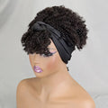Wholesale Afro Kinky Curly Glueless Human Hair Bob Wigs No Lace With Headband Natural Color Full Machine Made Pixie Cut Wig