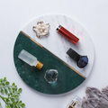 Multifunctional Marble Stone Serving Tray Cosmetic Desktop Storage Round Two-color Splicing Marble Tray With Copper Wire Line