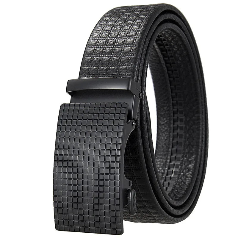 LQbelt Factory New Full Grain Leather Belts for Men Automatic Buckle Cowhide Genuine Leather Ratchet Belt Male