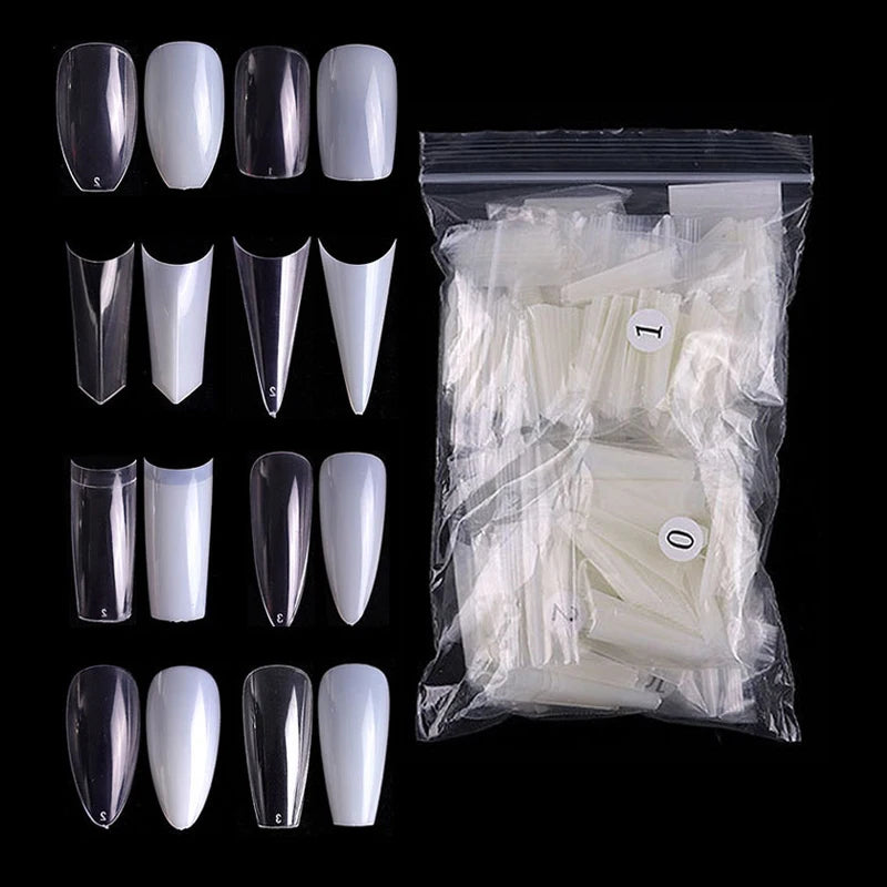 Wholesale 33 Types 500pcs Clear False Ballerina Stiletto Nails Sharp Toe Natural French Coffin Press on ABS Nail Tips