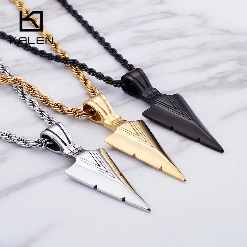 KALEN Stainless Steel Mens Gold Arrowhead Arrow Head Vikings Necklace Pendants Black