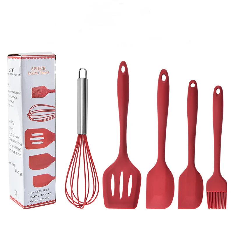 5-Piece Non-Stick and Heat Resistant Silicone Kitchen Utensils Set Dishwasher Safe for Cooking Baking and Mixing