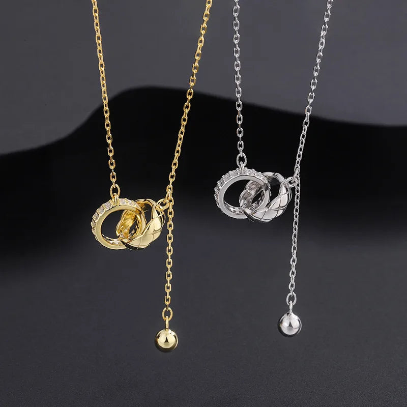 2023 New S925 Sterling Silver Necklace Women Double-ring Stainless Steel Interlock Double Circle Pendant Necklace for Women