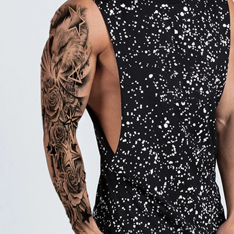 Fast Shipping Buy Fake Tattoos Waterproof Temporary Tattoo Sticker Large Size Full Arm Men Water Transfer Paper PET Film CE