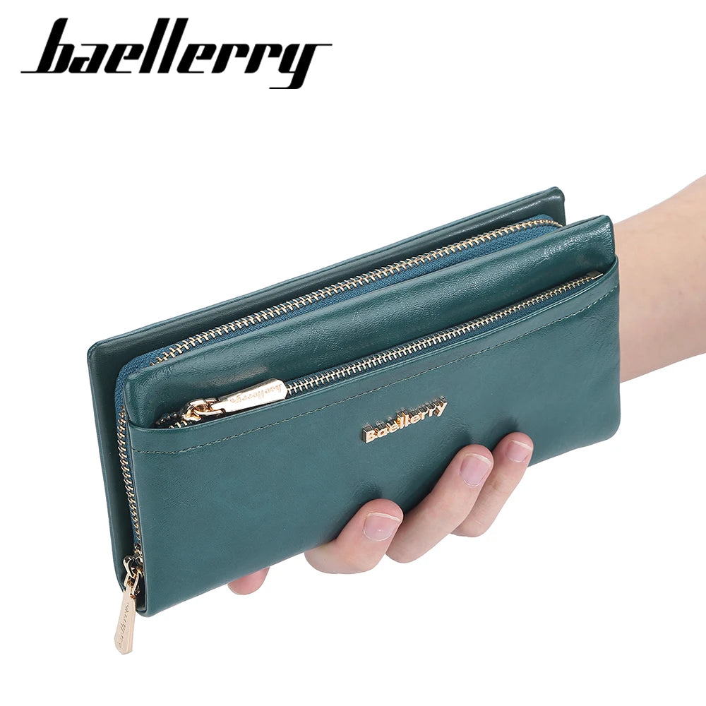 Baellerry Luxury Women's Large Capacity Clutch Bag Multi-Function Long Style Leather Wallet Button Closure Mobile Phone PU