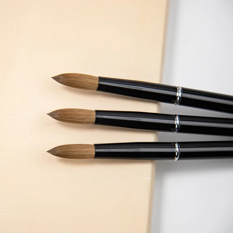 #2-#24 Black Metal Handle Kolinsky Hair Nail Brush Silver Waist Ring Nail Art Crystal Carved Pen Brush for Nail Art DIY
