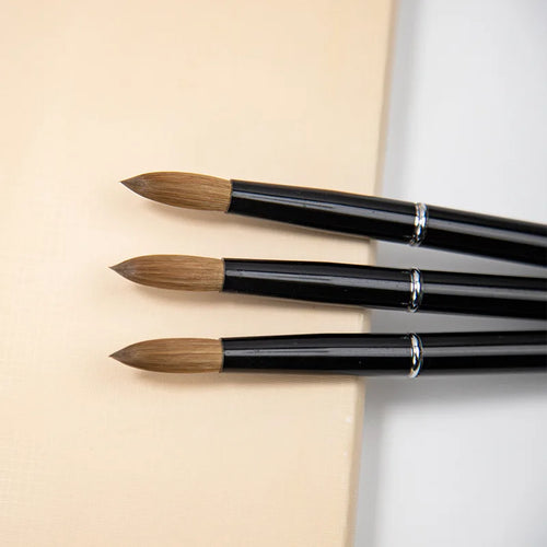 #2-#24 Black Metal Handle Kolinsky Hair Nail Brush Silver Waist Ring Nail Art Crystal Carved Pen Brush for Nail Art DIY