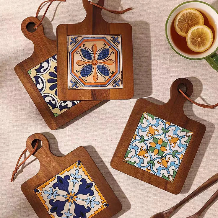 TaiLai Walnut Japan Style Square Insulated Vintage Tile Coaster Placemats Custom Size Logo Pads for Home Kitchen Table Mats