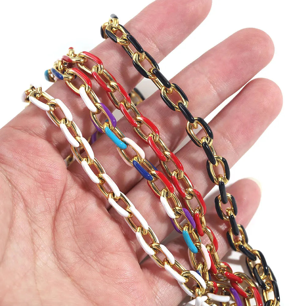 Colorful Handmade Chain Bracelet Necklace Stainless Steel Enamel Chain Diy Stainless Steel Large Thick Hip Hop Chain
