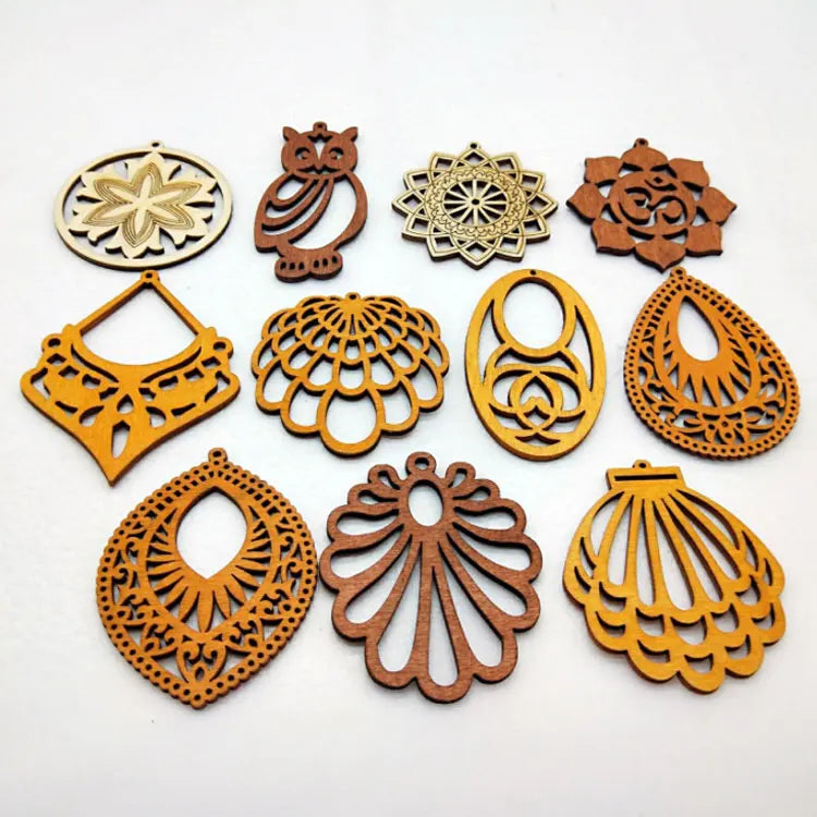 SC Wholesale Wooden African Earrings Charms Pendants Geometric Hollow Handmade Wooden Pendants & Charms for Necklace Earrings