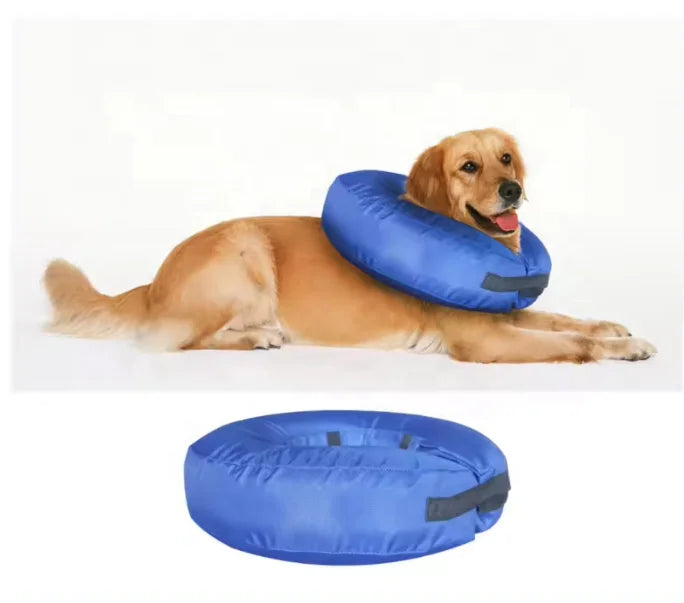 USMILEPET Adjustable PVC Nylon Pet Elizabethan Collar Solid Soft Blow-Up Protective Donut Cone Prevents Dog Biting Scratching