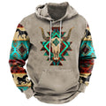 Vintage 2023 Men's Aztec Print Hooded Sweatshirt Unisex Streetwear Casual Pullover Tops in Crocheted Weave for Autumn Season