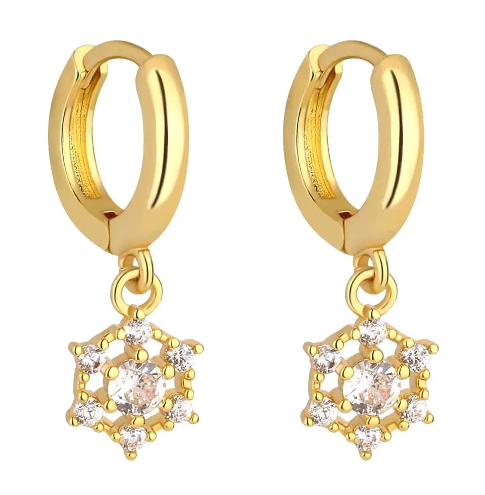 Milskye Beautiful Jewelry Set for Women Brass 14k Gold Plated Sparkling Flower Drop Earrings
