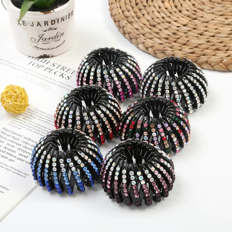 New Korean Rhinestone Ball Head Claw Hammer Coil Hair Device Bud Head Rhinestone Bird Nest Hair Clip
