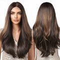 Japan Silk Long Wavy Lace Front Synthetic Hair Wigs Dark Brown Blonde Highlight Lace Wig 13X1X5 Lace 150 Density