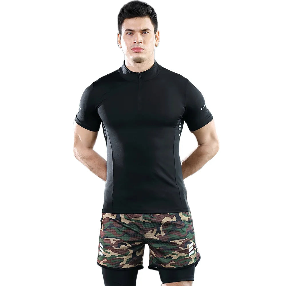 Men's Sport Athletic Workout Regular Fit Printed T-Shirt Compression Quick Drying Running Gym Fitness Breathable Summer Autumn