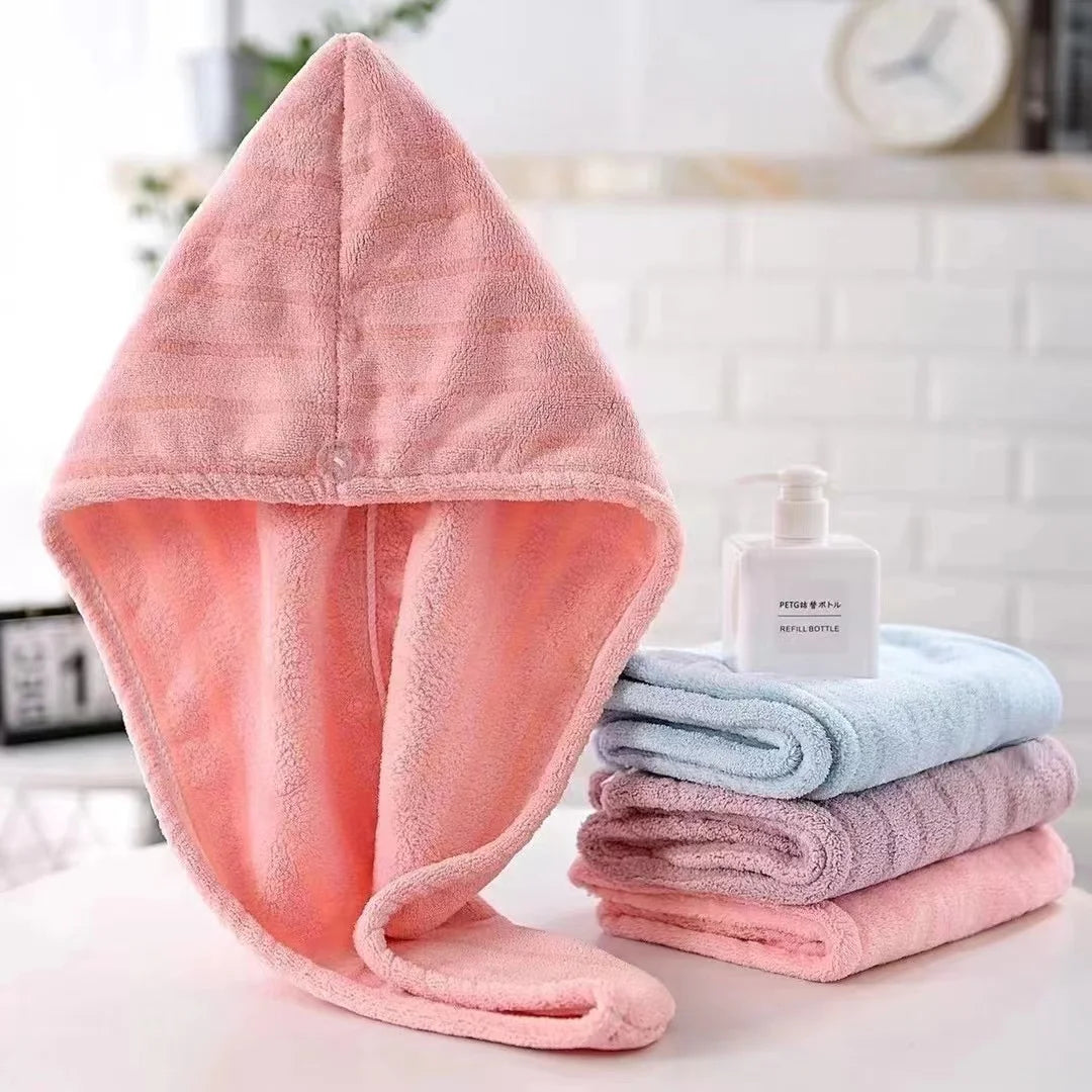 Custom Microfiber Premium and Absorbent Fast Drying Hair Towel Wrap With Button Microfiber Hair Turban Towel