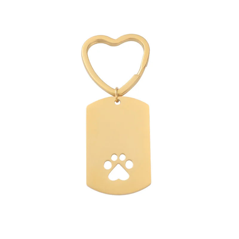 Stainless Steel Mirror Metal Blank Love Heart  Key Chains Solid Custom Engraved Logo Dog Tag Blank Dog Paws Tag Blank Keychain