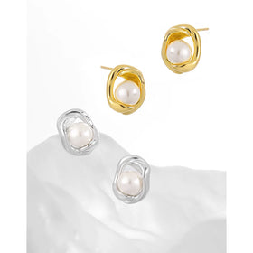 Beautiful Design 925 Sterling Silver Earrings Gold/Silver Luxury Pearl Stud Earrings for Women