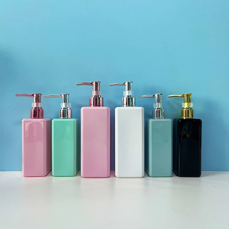 High-grade 500ml/250ml PETG square Plastic Empty Bottle Shampoo Shower Gel Lotion Bottle Pink Pump Lotion Bottle