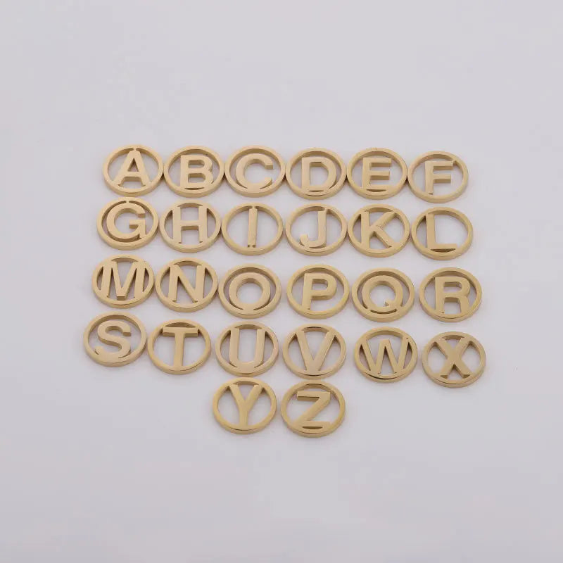 18K Gold Circle with Letter 12mm Stainless Steel DIY Necklace Accessory Jewelry Findings & Components