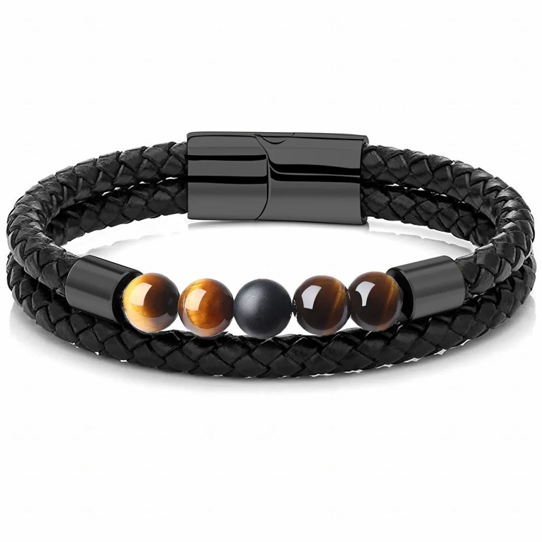 2022 Men's Fashion Wrap Bracelets Natural Stone Woven Leather with Stainless Steel Stitching Premium Accessory