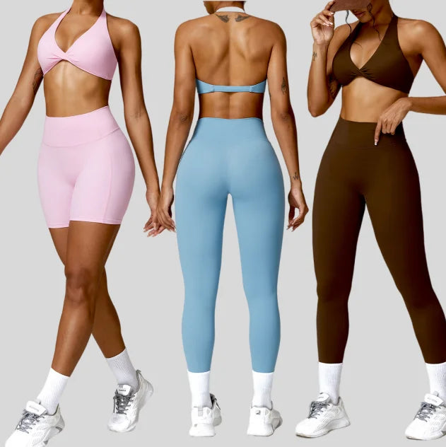Women's Quick-Drying Yoga Set Breathable & Reversible Sport Clothing for Outdoor Running & Fitness Tight-Fitting Back Shorts