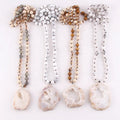 OEM ODM  Fashion Women Customs Jewelry Natural Gemstone Knotted Necklace Irregular Druzy Pendant Necklace Wholesale