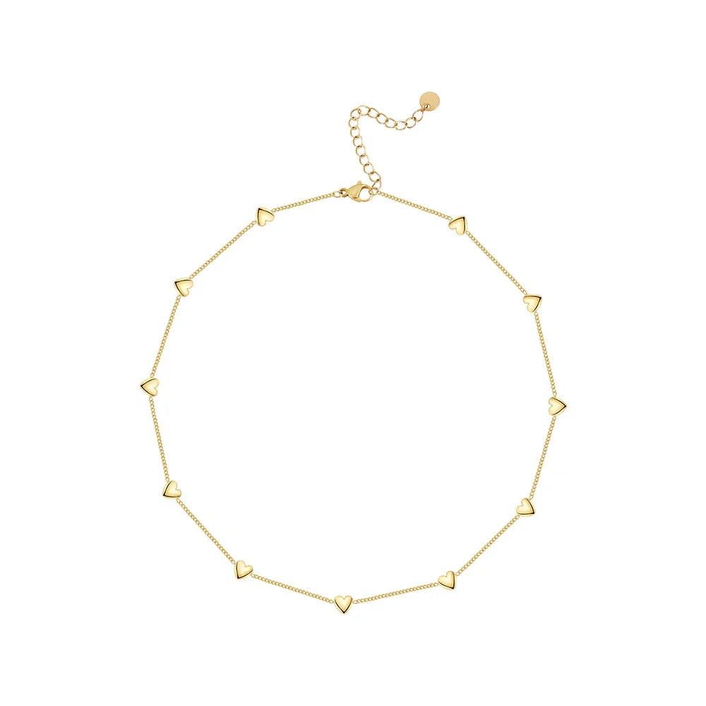Wholesale PVD 18K Gold Plated Stainless Steel Jewelry Dainty Heart Multi Charms Choker for Women Party Necklaces P223321SG-JN