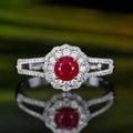 SGARIT Antique Jewelry Ruby Ring 18K White Gold 0.58CT Natural Unheated Ruby Ring GRC Certified Pigeon Blood Red Ruby Ring