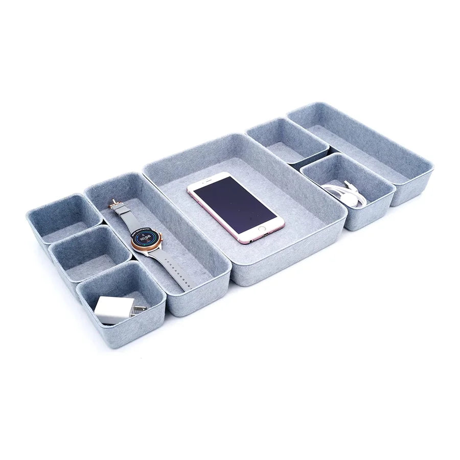 Factory Price High-quality 8pcs/Set Drawer Organizers Bins Felt Storage Bin for Office Organizer Shallow Small Desk Organizer